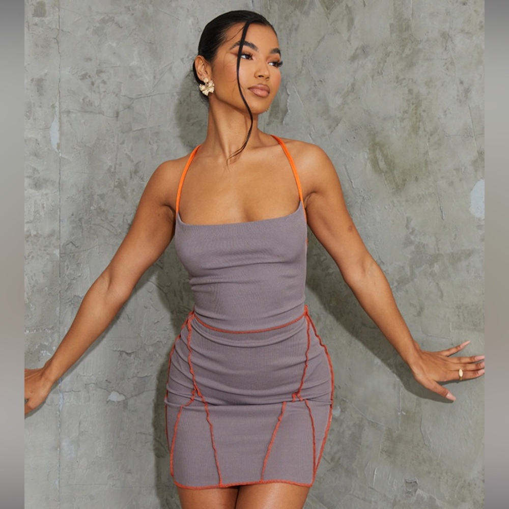 Prettylittlethings- charcoal overlock stitch lace up Brandeis bodycon